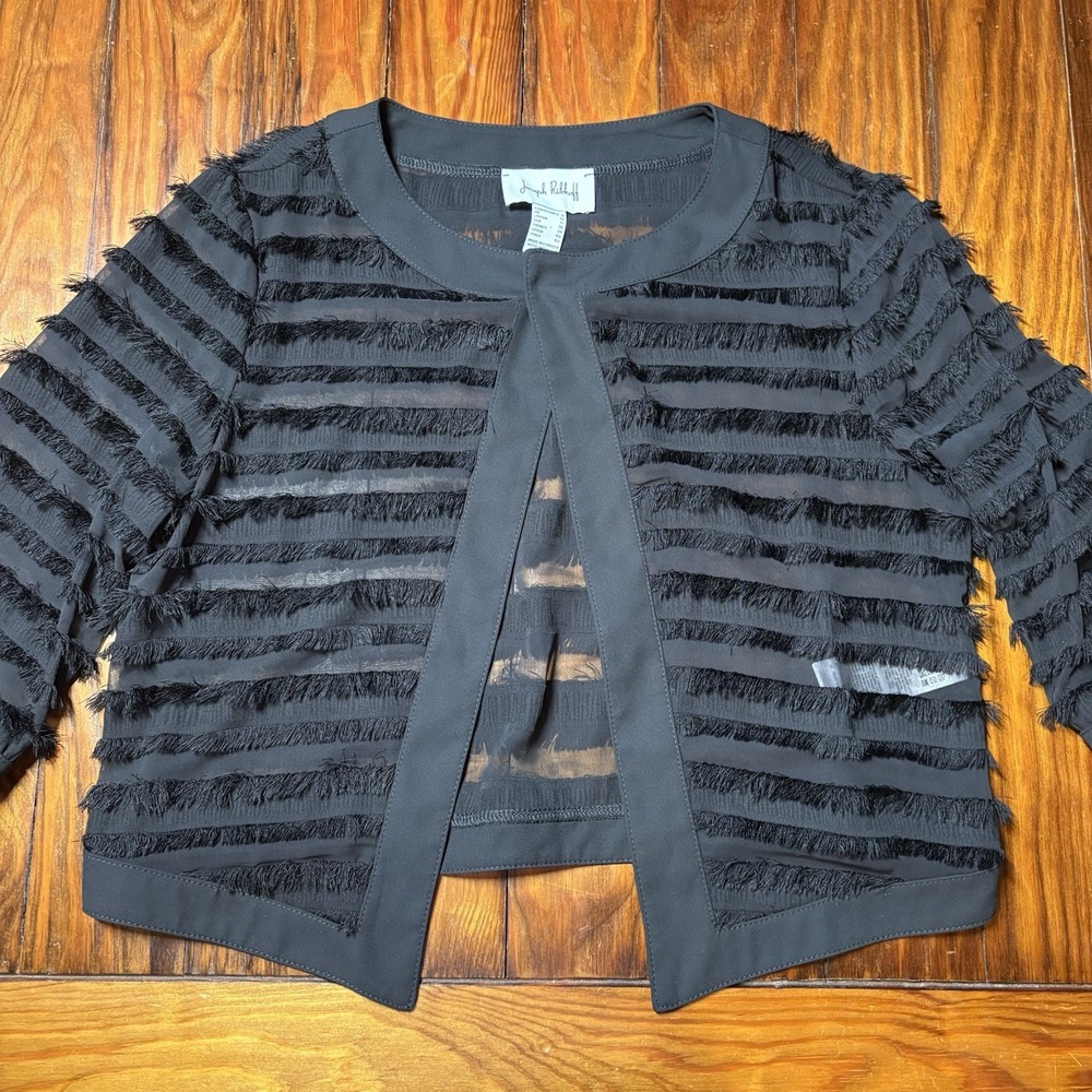 Joseph Ribkoff Black Shrug Bolero Striped Dual Fabric Cover Up 241112 8 A1888